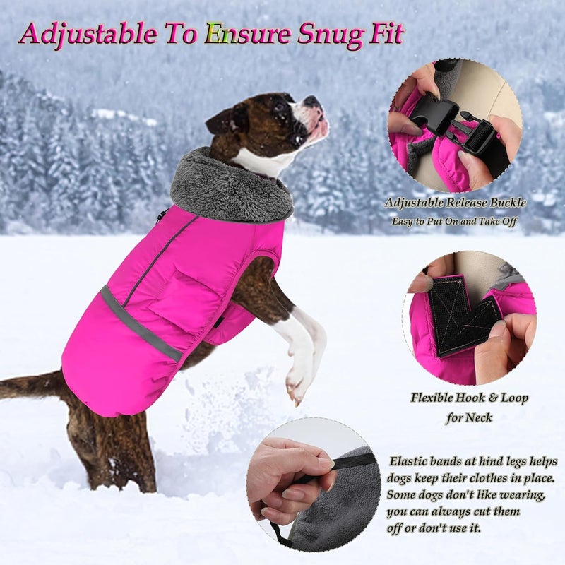 Dogcheer Warm Dog Coat, Christmas Dog Jacket Waterproof Puppy Winter Coat with Buckles, Reflective Adjustable Pet Snow Jacket Turtleneck Fleece Sweater for Small Medium Large Dogs - Pink, M - Image 3